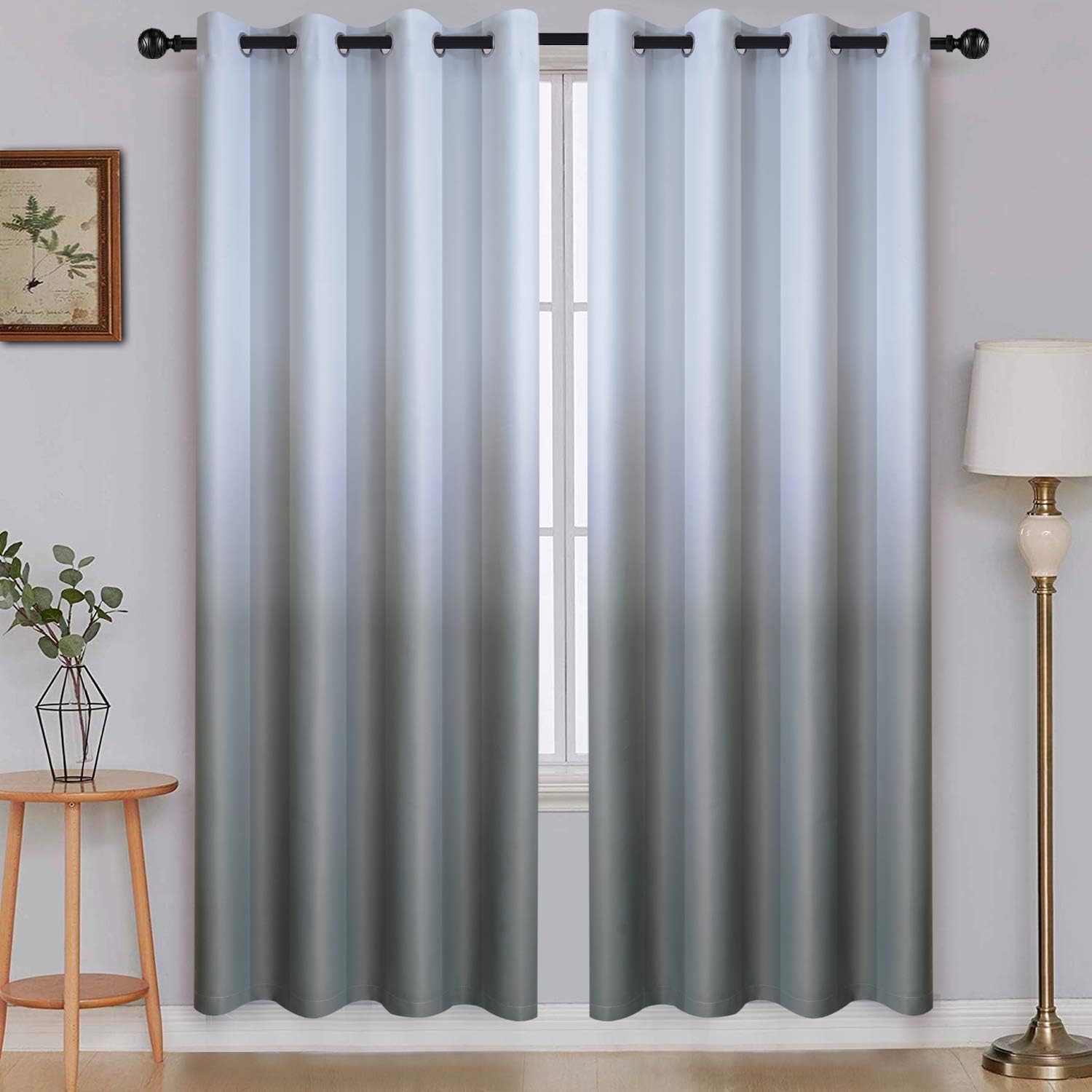 SimpleHome Ombre Room Darkening Curtains for Bedroom, Gradient Black to Grey White Light Blocking Thermal Insulated Grommet Window Curtain/Drapes for Living Room,2 Panels, 52x84 inches Length