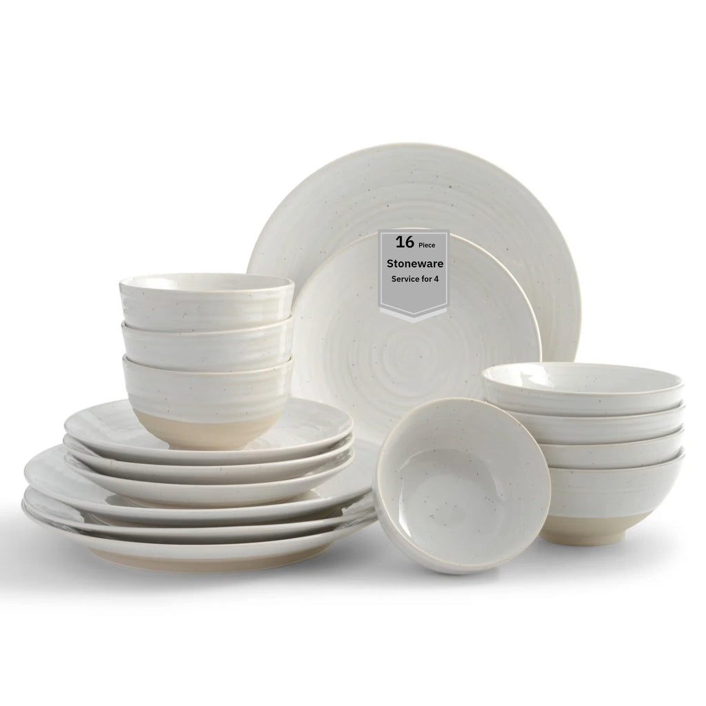 Sango Siterra Painter's Palette 16-Piece Stoneware Dinnerware Set - Service for 4, Ceramic Plates and Bowls Sets, Chip Resistant, Rustic Dishware, Microwave & Dishwasher Safe Kitchen Dishes