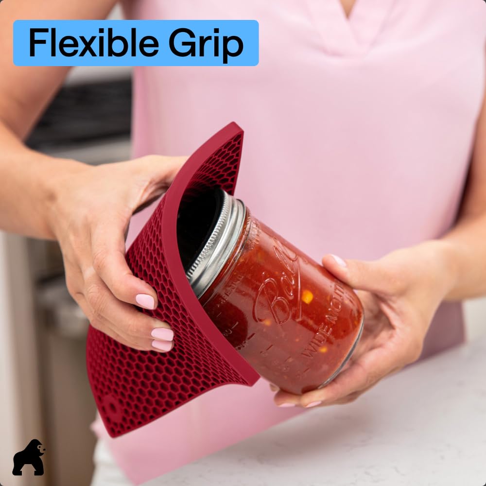 GORILLA GRIP BPA-Free Soft Silicone Oven Mitts, Heat Resistant and Waterproof Cooking Safety Gloves, Thick Cotton Lining, Flexible Gripping, Kitchen Potholders Set, for Grilling, BBQ, 12.5x8.3, Black