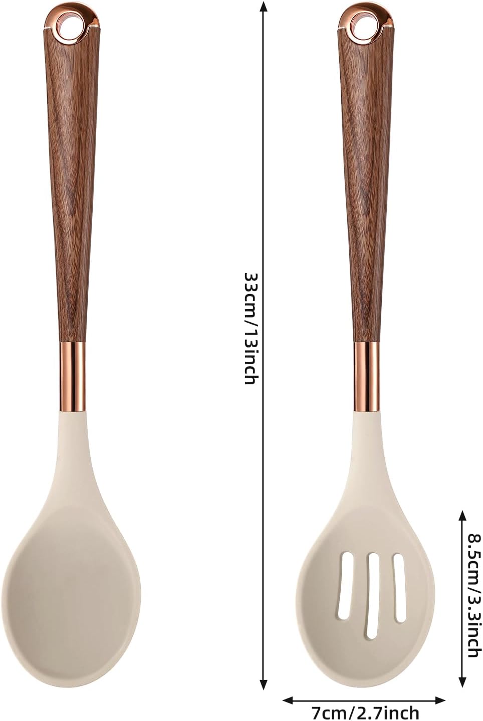 MANJIA Silicone Slotted and Solid Cooking Spoons Set, 2 Piece, Khaki