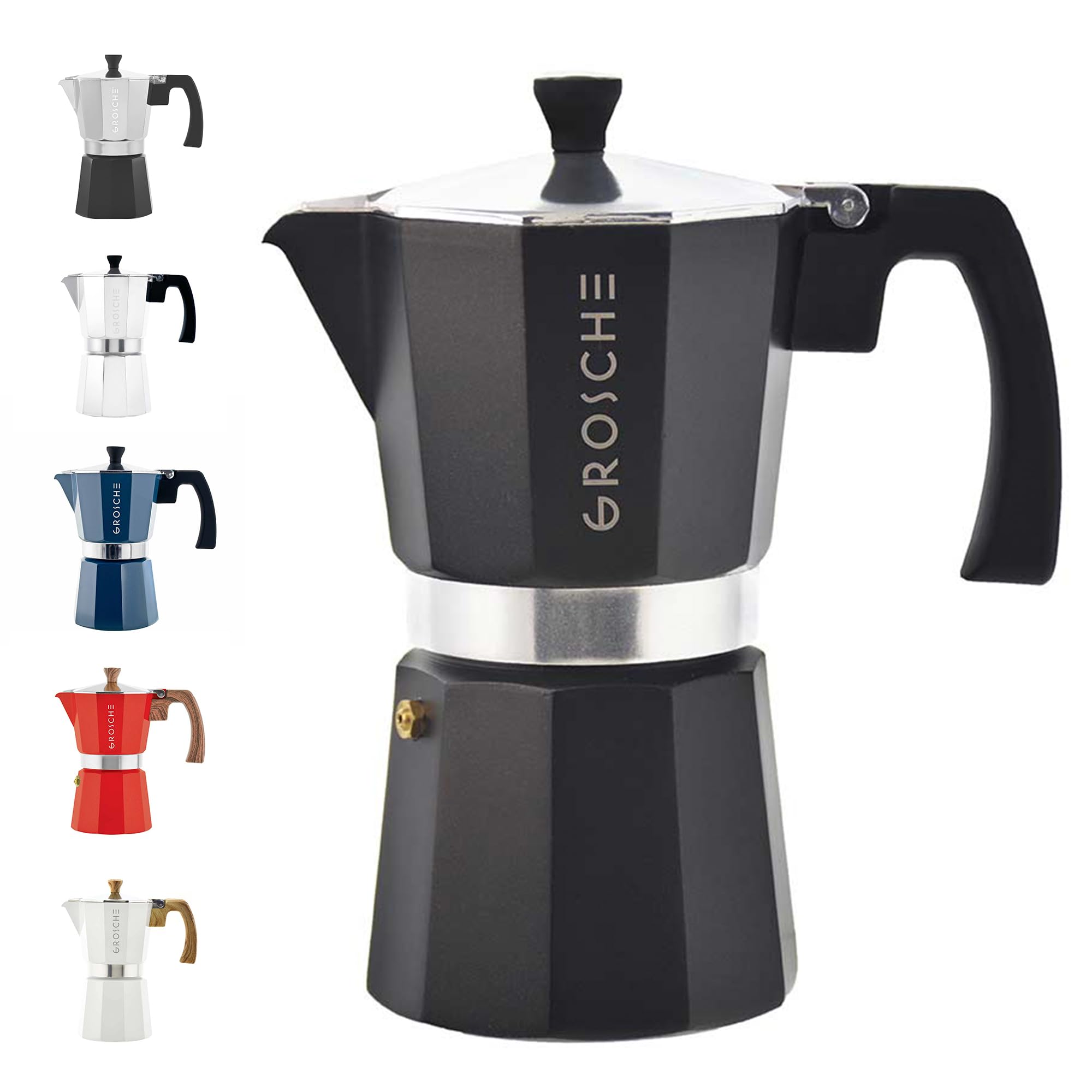 GROSCHE Milano Moka pot, Stovetop Espresso maker, Greca Coffee Maker, Stovetop coffee maker and espresso maker percolator (Grey, 6 cup)