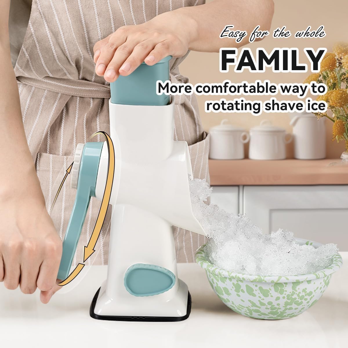 KEOUKE Rotary Ice Shaver Manual White - Stainless Steel Blade, Quick Labor-Saving Handle, Safe Stable Suction Base, Home Using Snow Cone Machine for All Ice Cubes