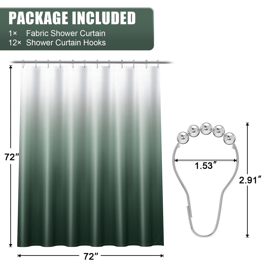 OLANLY Luxury Black and Grey Ombre Shower Curtain Sets with 12 Hooks, Waterproof and Washable Decorative Shower Curtains for Bathroom, 72x72 Inches