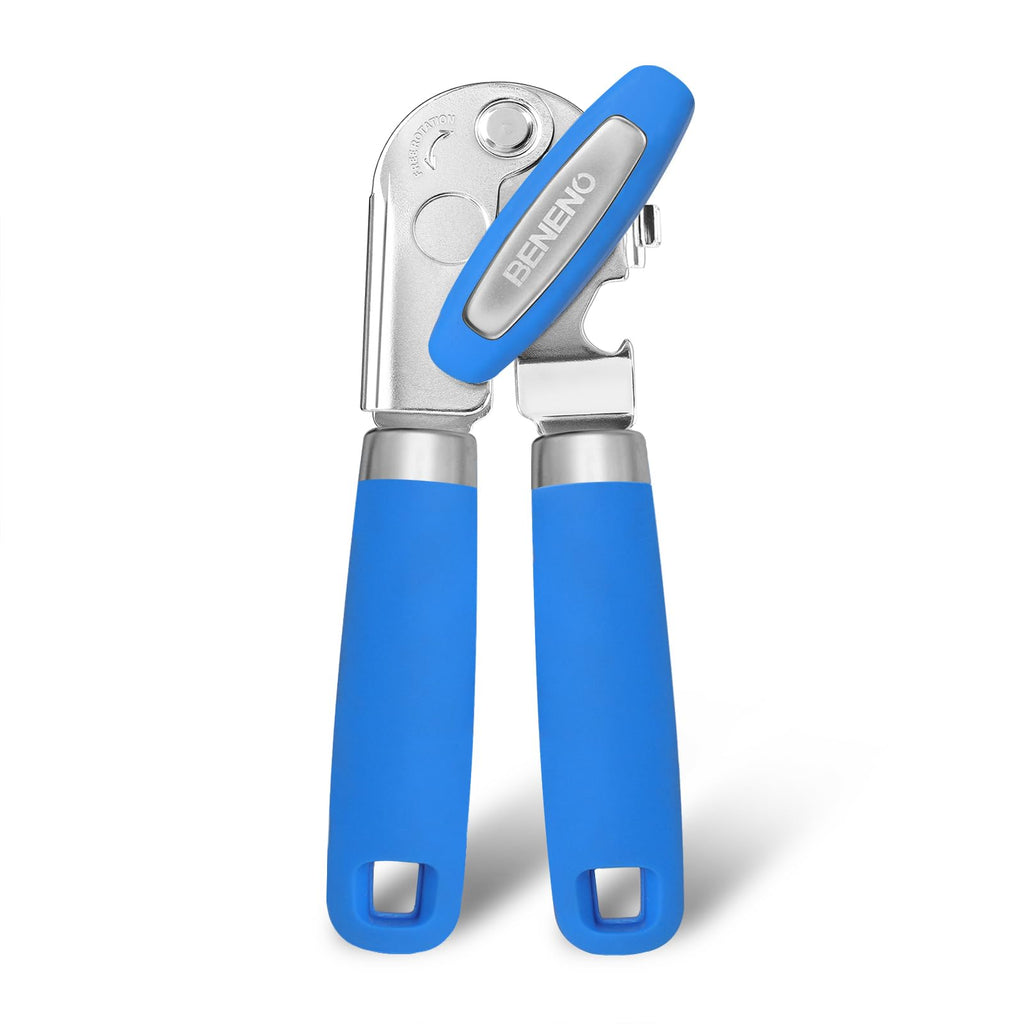 Beneno Heavy Duty Hand Can Opener Manual with Magnet, Durable Sharp Carbon Steel Blade Smooth Cutting, Big Effort-Saving Knob & Soft Grip Handle, Multifunctional Kitchen Tool with Bottle Opener, Green
