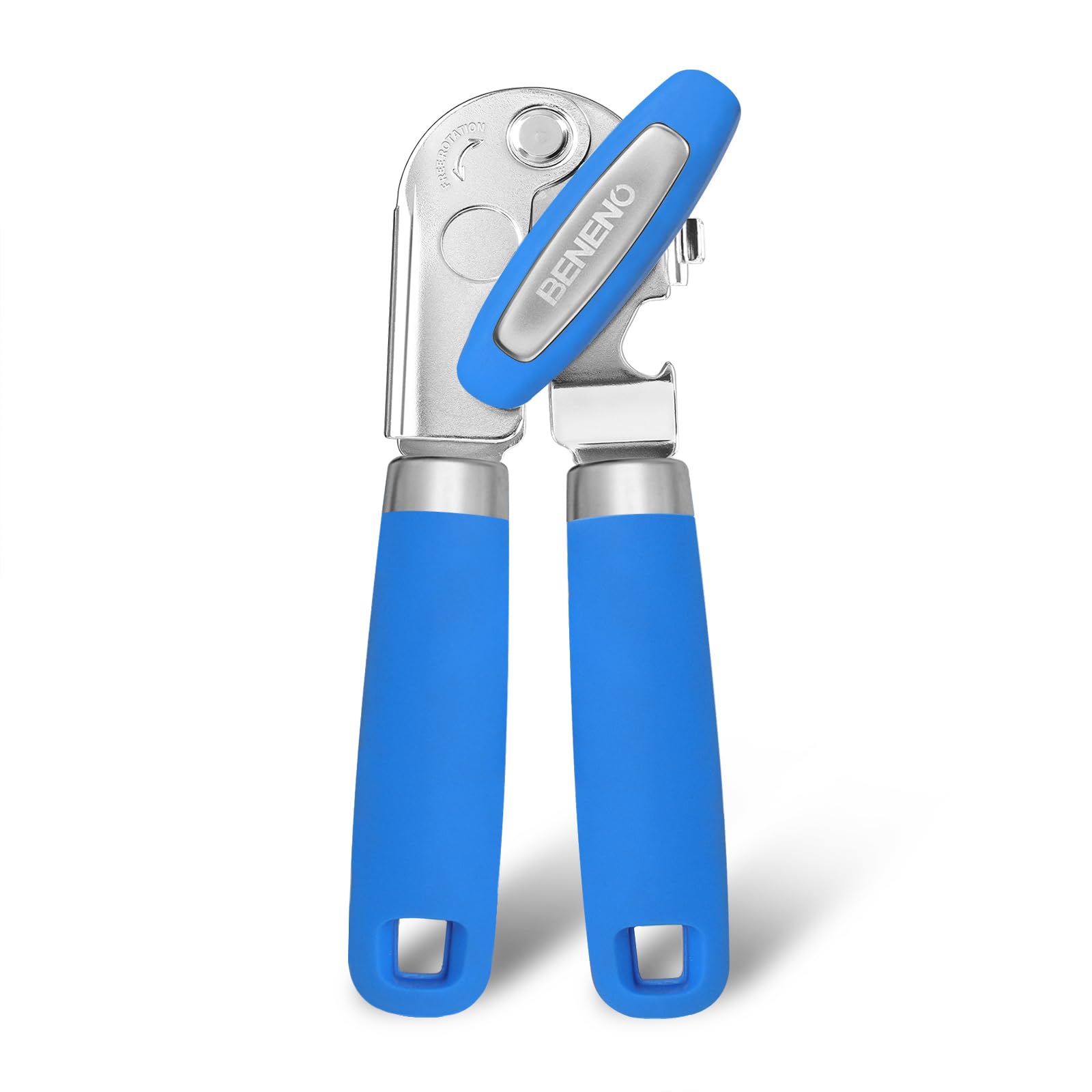 Beneno Heavy Duty Hand Can Opener Manual with Magnet, Durable Sharp Carbon Steel Blade Smooth Cutting, Big Effort-Saving Knob & Soft Grip Handle, Multifunctional Kitchen Tool with Bottle Opener, Green