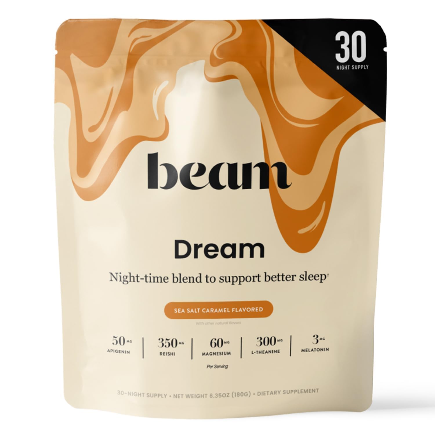 Beam Dream Sleep Powder – Sleep Aid for Adults with Melatonin, Magnesium, L-Theanine, Reishi Mushroom & Apigenin Sleep Supplement, Sleepy Cocoa Bedtime Drink Mix, Brownie Batter Flavor, 30 Servings