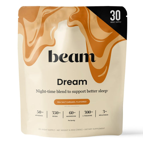 Beam Dream Sleep Powder – Sleep Aid for Adults with Melatonin, Magnesium, L-Theanine, Reishi Mushroom & Apigenin Sleep Supplement, Sleepy Cocoa Bedtime Drink Mix, Brownie Batter Flavor, 30 Servings