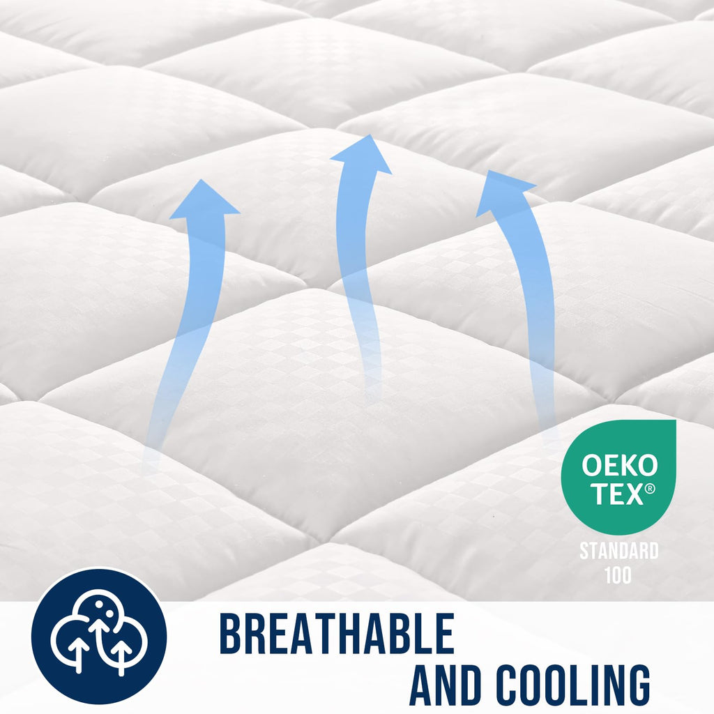 OLANLY Queen Quilted Fitted Mattress Pad – Soft Pillow Top Mattress Topper, Down Alternative Fill, Cooling Comfort Breathable Mattress Cover, Machine Washable Deep Pocket Mattress Protector, White