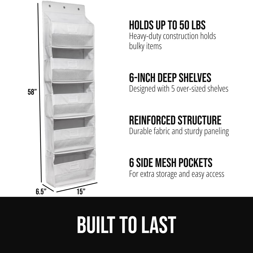 GORILLA GRIP Over the Door Shoe Organizer, 24 Large Breathable Mesh Pockets, Space Saving Hanging Storage Holder, Closet Rack Hanger Holds Up to 40 lbs, Hangs on Closets for Shoes, Accessories, Black
