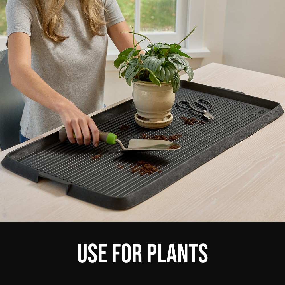 GORILLA GRIP Natural Rubber Indoor Outdoor Boot Tray for Shoes, 32x16, Waterproof Winter Mat with Raised Edges, Handles, Tear Resistant Heavy Duty Home Garage Floor Mats, Easy Clean Shoe Trays, Black