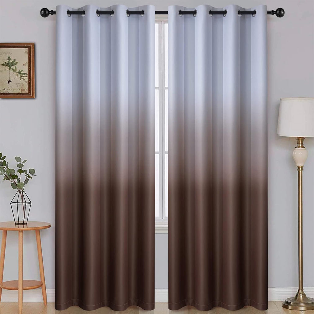 SimpleHome Ombre Room Darkening Curtains for Bedroom, Gradient Black to Grey White Light Blocking Thermal Insulated Grommet Window Curtain/Drapes for Living Room,2 Panels, 52x84 inches Length