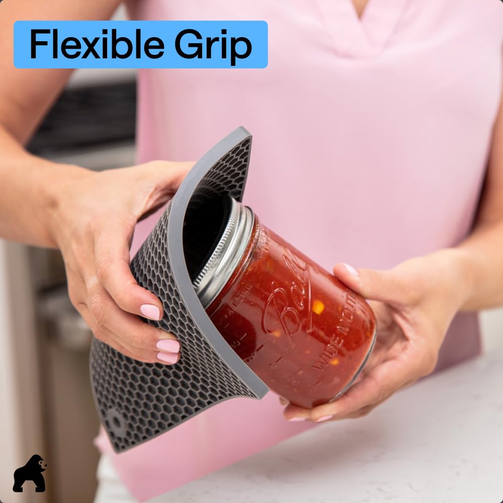 GORILLA GRIP BPA-Free Soft Silicone Oven Mitts, Heat Resistant and Waterproof Cooking Safety Gloves, Thick Cotton Lining, Flexible Gripping, Kitchen Potholders Set, for Grilling, BBQ, 12.5x8.3, Black