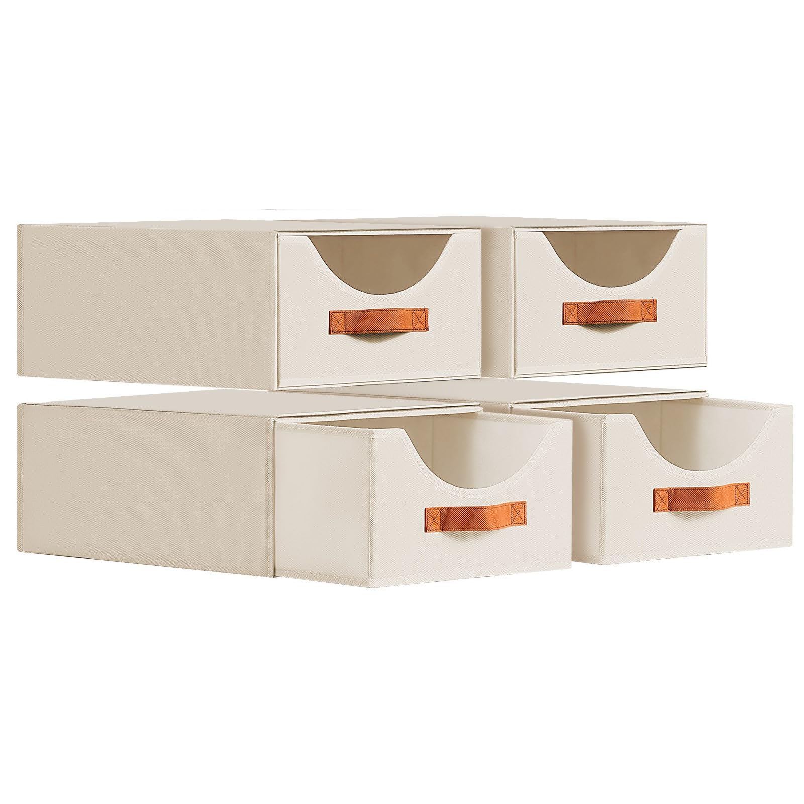 Homsorout Closet Organizers and Storage - Large Stackable Storage Bins with Drawer, Fabric Bins for Organization, Collapsible Drawer Organizer Clothes for Bedroom, Living Room, 4 Pack, Beige