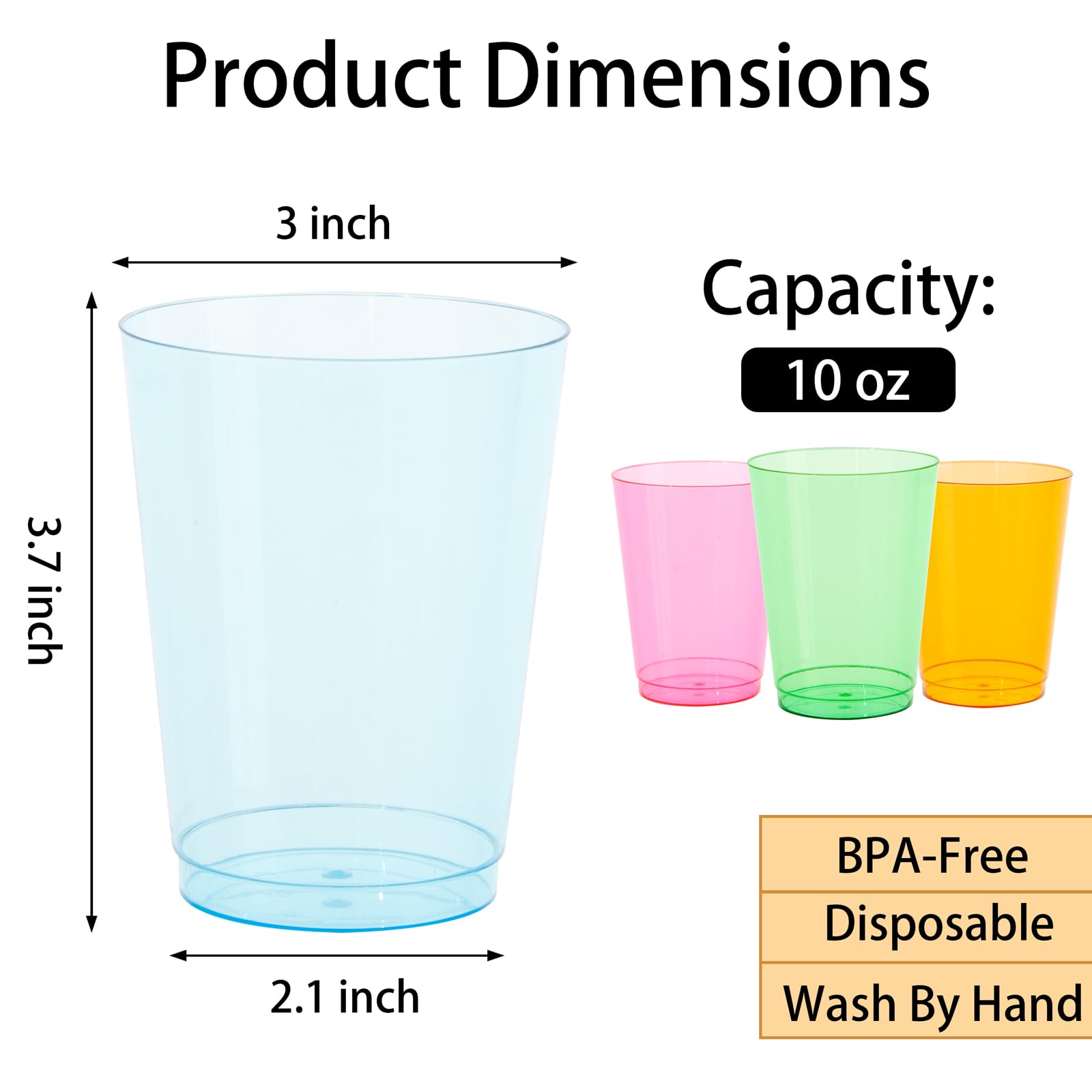DaYammi 200 Pack Gold Plastic Cups 10 Oz Clear Cup Gold Rimmed Disposable Wine Glasses Fancy Disposable Party Cups Tumblers Drinking Cup Plastic Cocktail Glasses gold disposable cups for Party Wedding