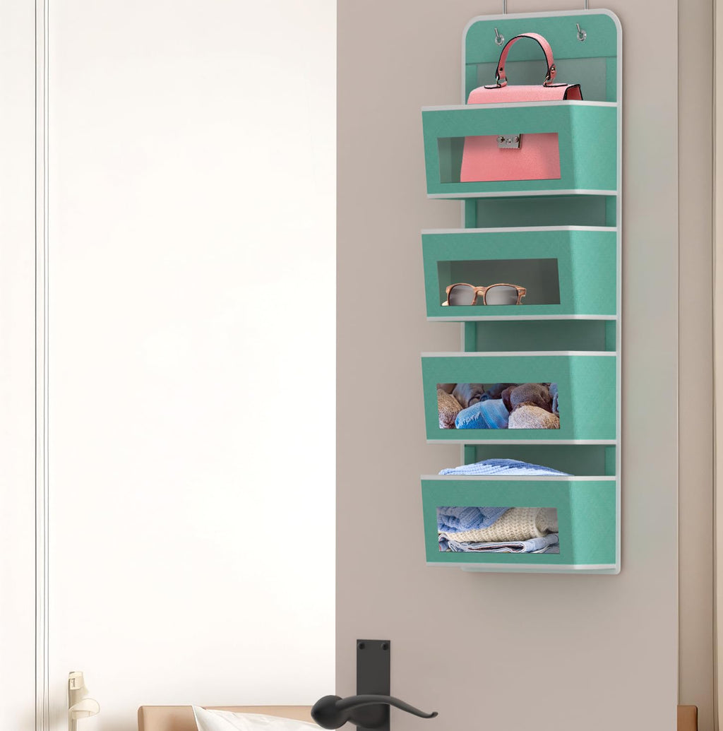 Simple Houseware 6 Clear Window Pocket Over Closet Door Storage Hanging Organizer for Bedroom, Bathroom, Pantry, Beige