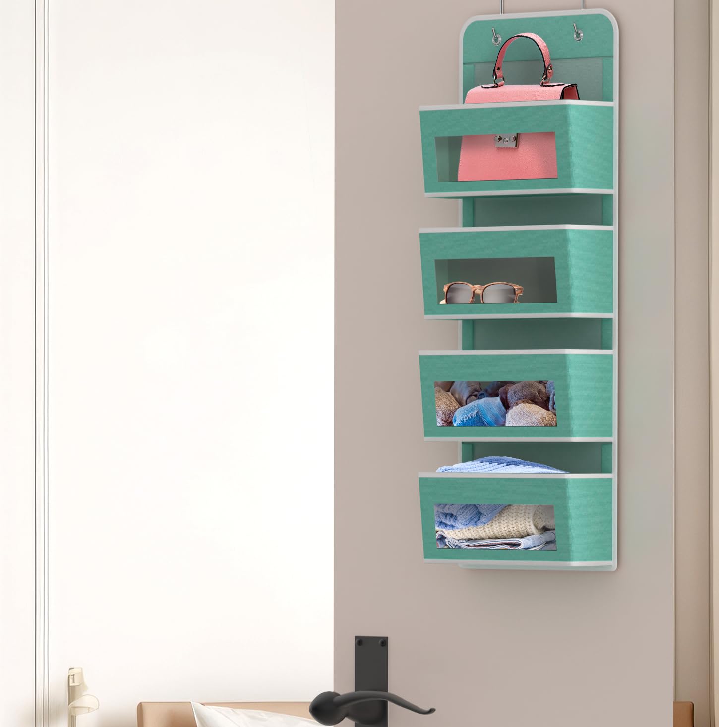 Simple Houseware 6 Clear Window Pocket Over Closet Door Storage Hanging Organizer for Bedroom, Bathroom, Pantry, Beige
