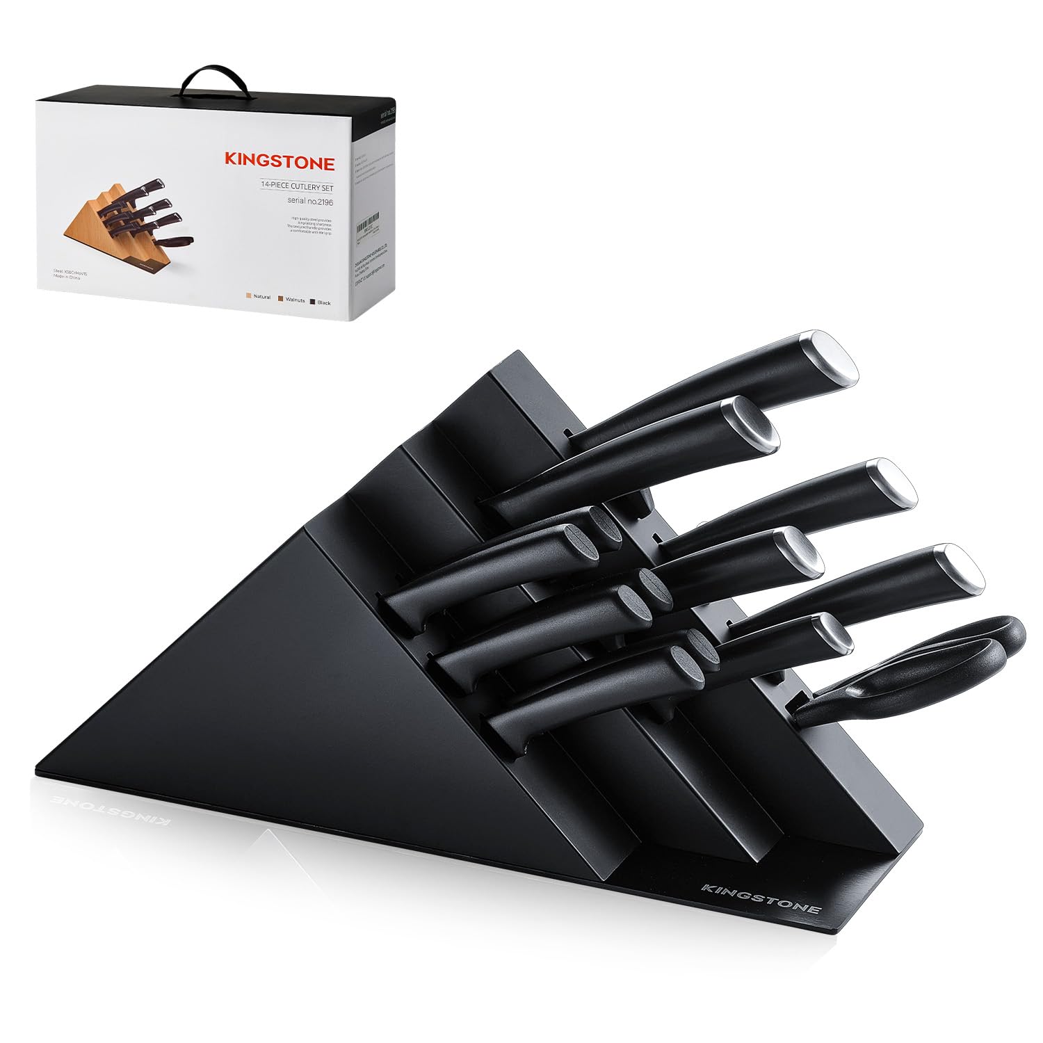 KINGSTONE 14-Piece Kitchen Knife Set with Block, High-Carbon Stainless Steel Knives Set, Ergonomic Non-Slip Handle, Professional Knife Set for Kitchen for Home Cooking & Gifting, Walnut