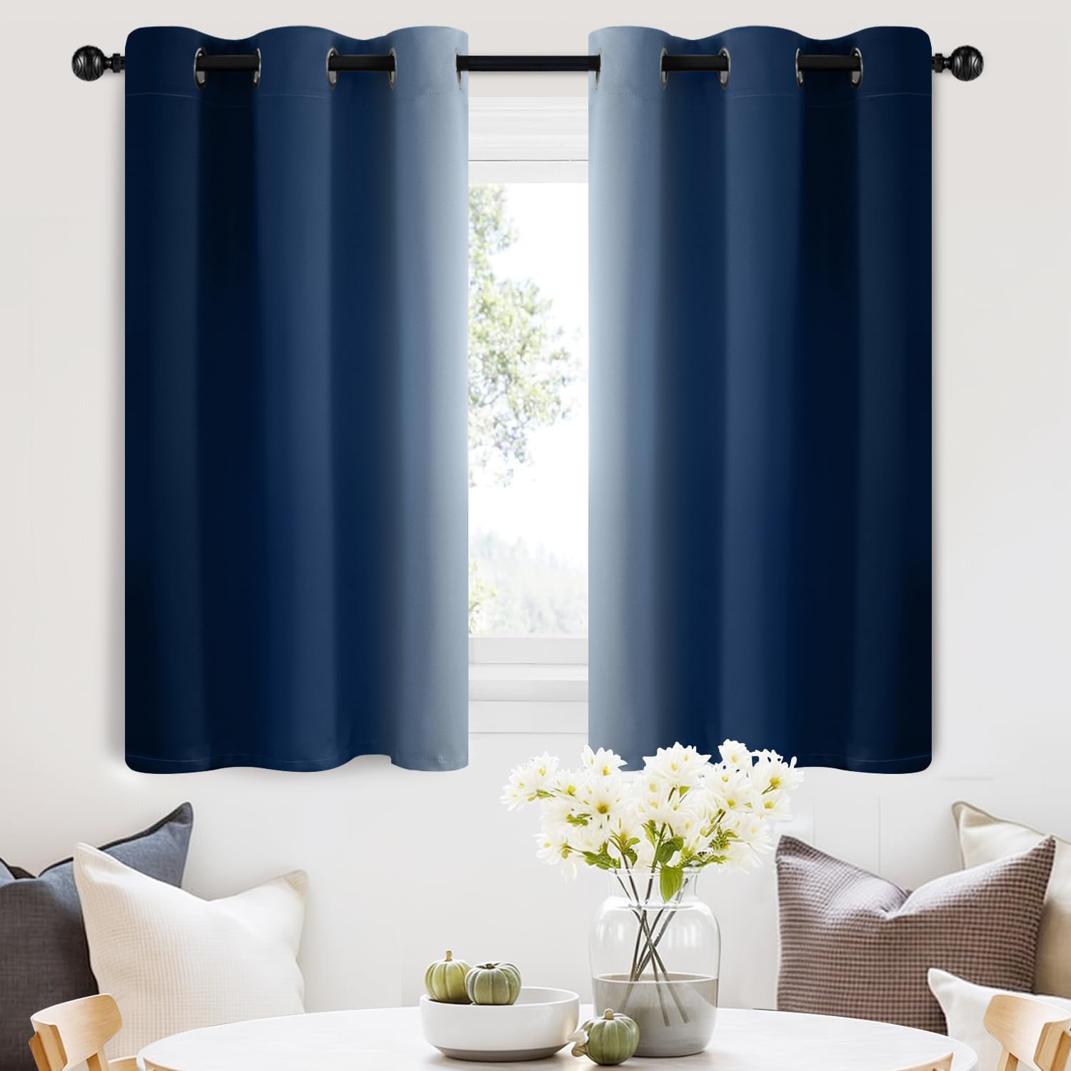SimpleHome Ombre Room Darkening Curtains for Bedroom, Gradient Black to Grey White Light Blocking Thermal Insulated Grommet Window Curtain/Drapes for Living Room,2 Panels, 52x84 inches Length