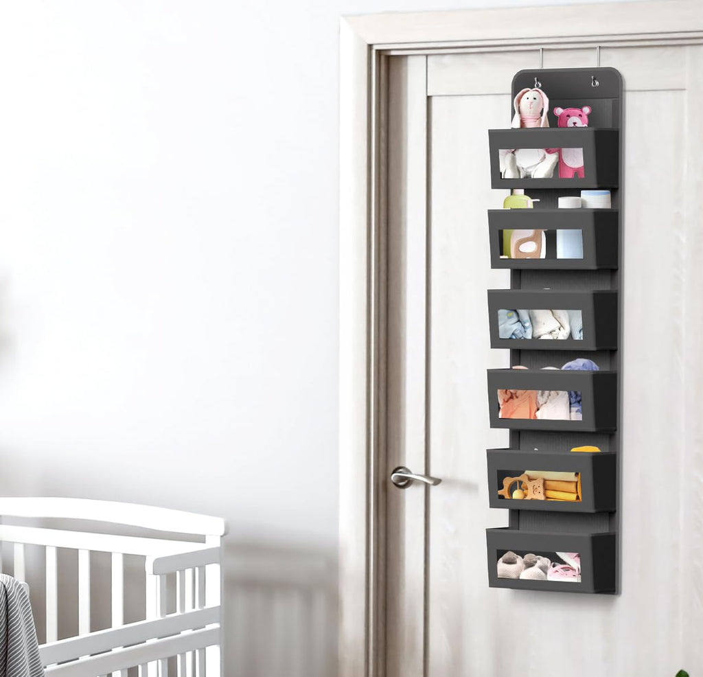Simple Houseware 6 Clear Window Pocket Over Closet Door Storage Hanging Organizer for Bedroom, Bathroom, Pantry, Beige