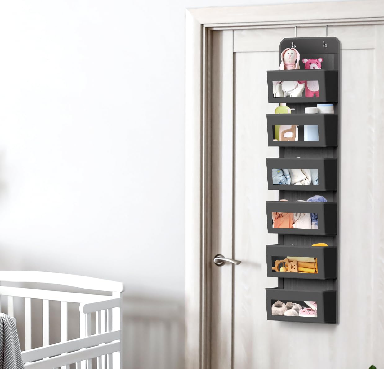 Simple Houseware 6 Clear Window Pocket Over Closet Door Storage Hanging Organizer for Bedroom, Bathroom, Pantry, Beige