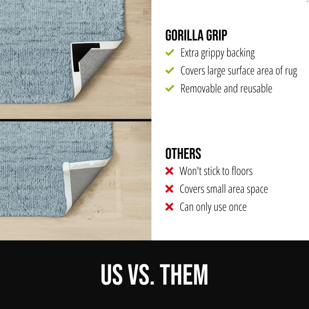 GORILLA GRIP Extra Wide Dual Sided Rug Gripper Pads, Holds Carpet in Place on Hardwood Floors and Tile, Removable Reusable Sticky Corner Grippers, Universal Fit Floor Pad for Under Area Rugs, 4 Pack