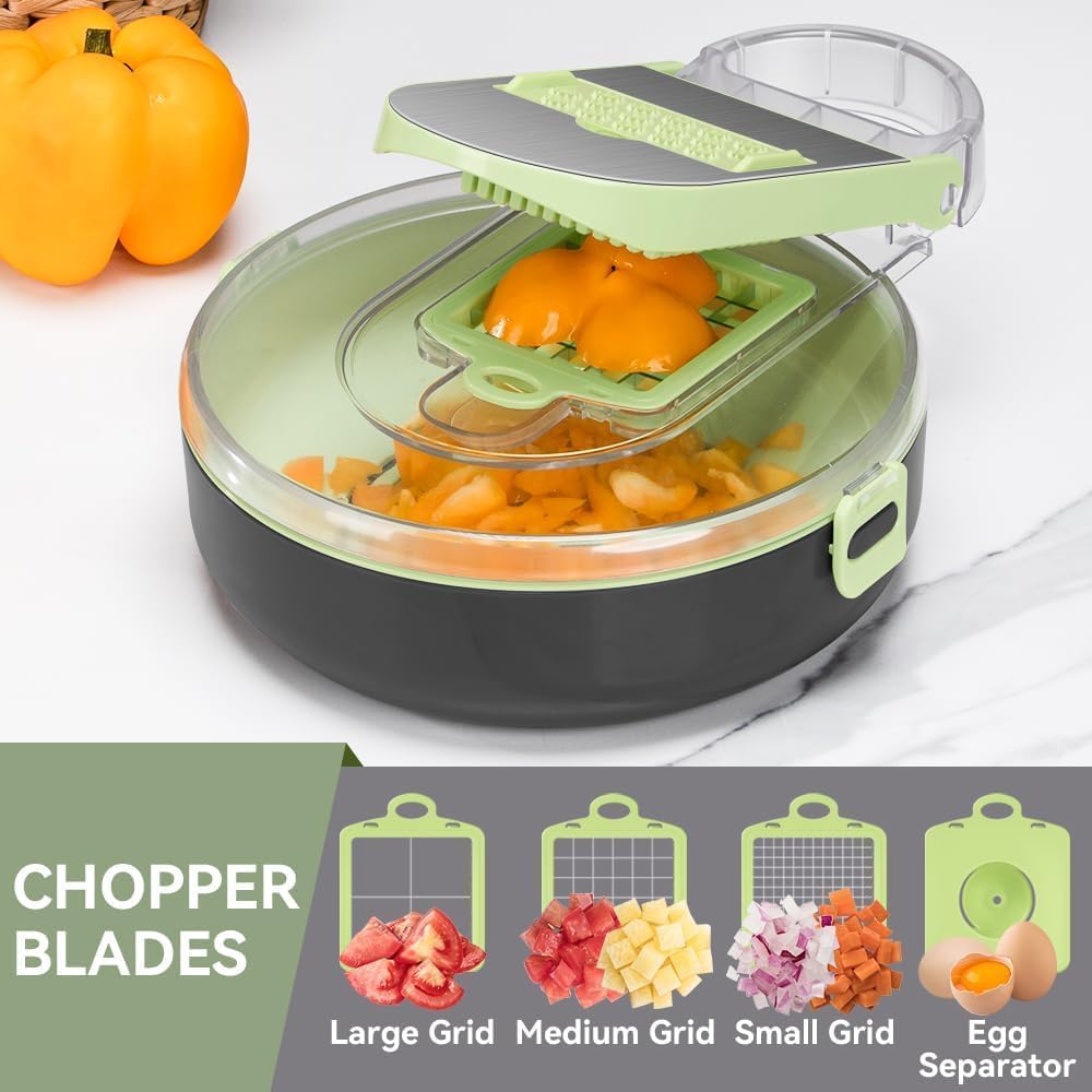 KEOUKE Rotary Cheese Grater with Handle Vegetable Cheese Shredder Slicer Grater with Vegetable Chopper Cutter 13 in 1 Veggie Chopper