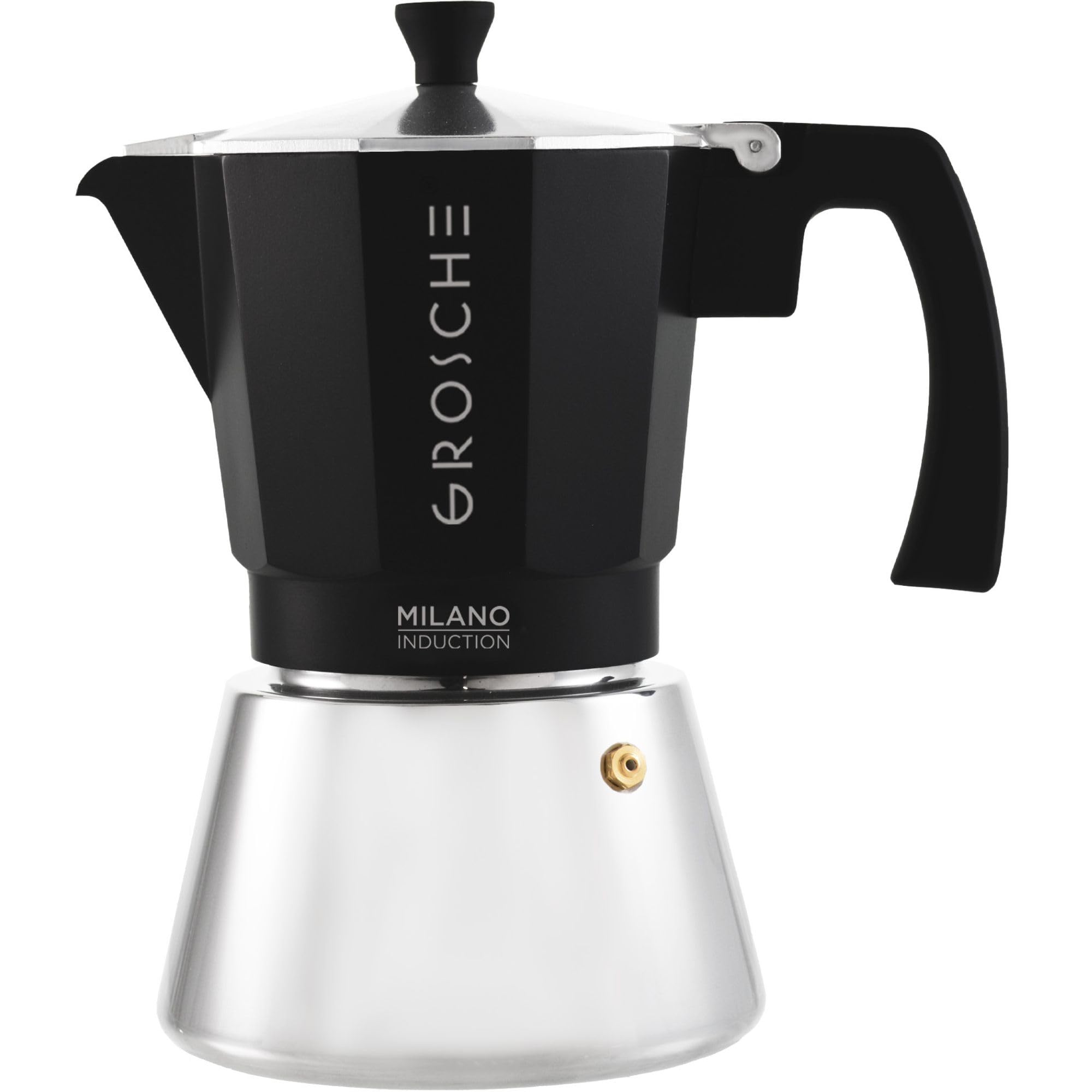 GROSCHE Milano Moka pot, Stovetop Espresso maker, Greca Coffee Maker, Stovetop coffee maker and espresso maker percolator (Grey, 6 cup)