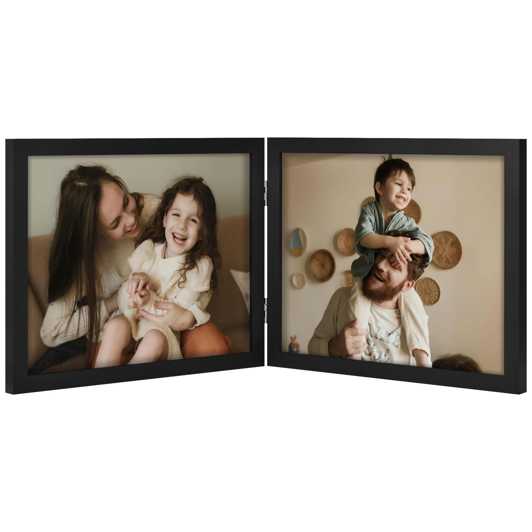 decorUhome Double 4x6 Picture Frame Vertical, Engineered Wood Bifold Photo Frame with Plexiglass for Tabletop Display, 4x6, Black