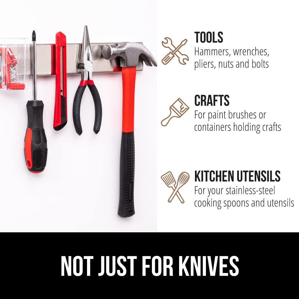 GORILLA GRIP 304 Stainless Steel Magnetic Knife Holder for Wall, Magnet Bar for Knives, Tools, Heavy Duty Metal Strip Holds Up to 6 lbs, Kitchen Home Organizer, 10 in, Non-Adhesive, Drilling Required