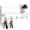 Decorative Key Holder for Wall with Shelf, Entryway Shelf with Hooks Holds Leashes, Jackets and Glasses – Sturdy Wood Keyholder Entrance Hanger with Mounting Hardware (Black, Medium)