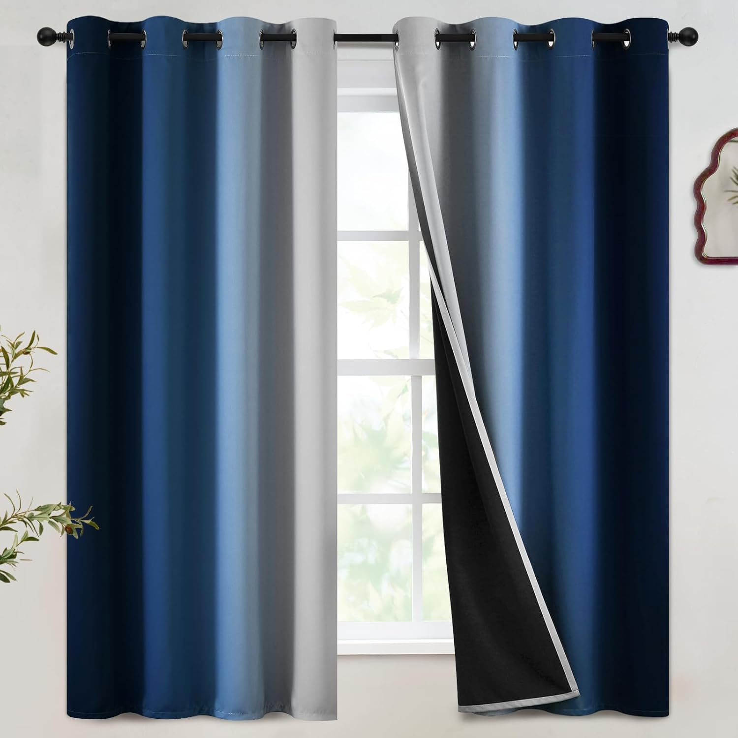 SimpleHome Ombre Room Darkening Curtains for Bedroom, Gradient Black to Grey White Light Blocking Thermal Insulated Grommet Window Curtain/Drapes for Living Room,2 Panels, 52x84 inches Length