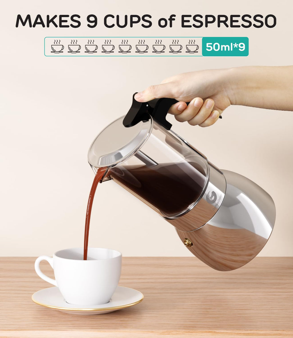 Coffee Gator Moka Pot - 6 Cup, 12oz Stovetop Espresso Maker - Classic Italian and Cuban Coffee Percolator w/ 2 Stainless-Steel Cups – Matte Grey Aluminum, 360ml