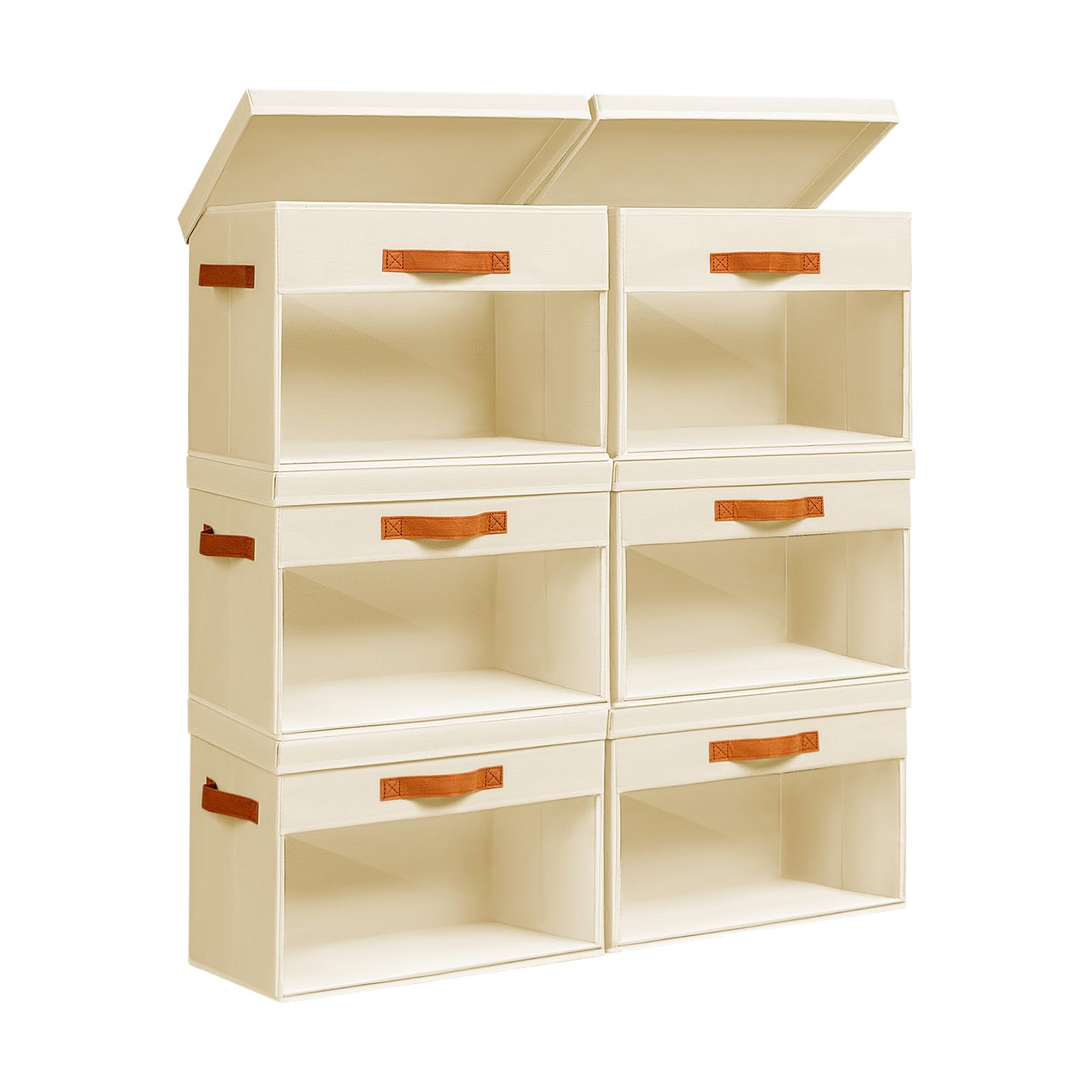 Homsorout Large Storage Bins with Lids - 4 Pack Foldable Decorative Organizers with Clear Windows & Handles, Cube Storage Organizers for Clothes, Blankets, Sweaters, Sheets, Beige