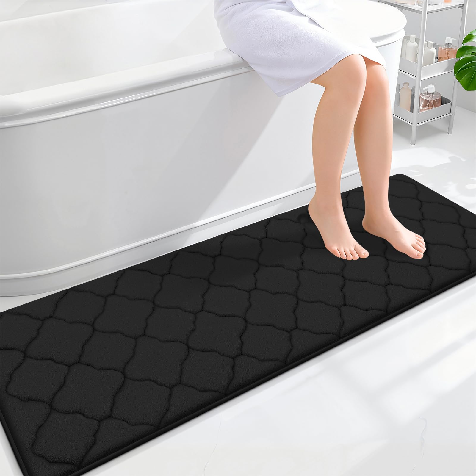 OLANLY Memory Foam Bath Mat Rug 24x16, Ultra Soft and Absorbent Bathroom Rugs, Non-Slip, Comfortable, Machine Washable Bath Carpet for Bathroom Floor, Tub, Shower and Home Decor Accessories, Black