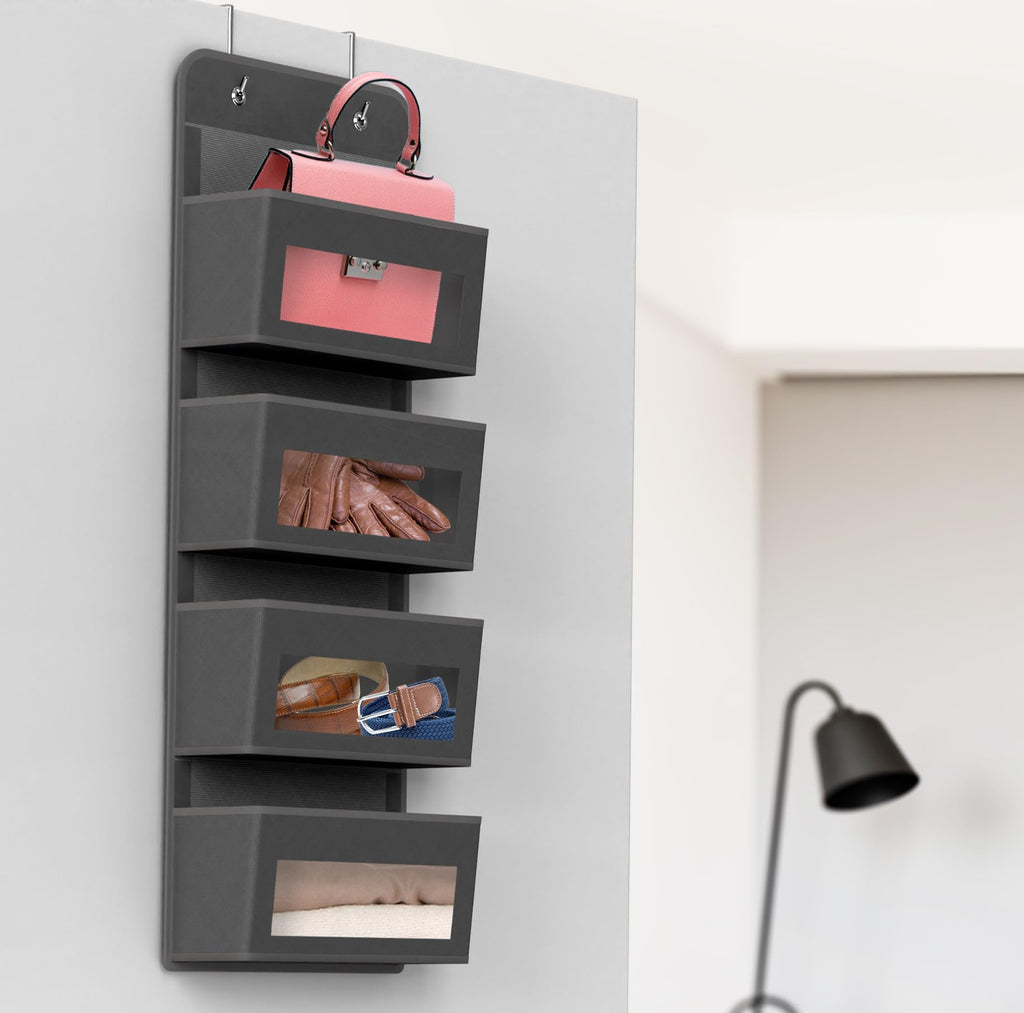 Simple Houseware 6 Clear Window Pocket Over Closet Door Storage Hanging Organizer for Bedroom, Bathroom, Pantry, Beige