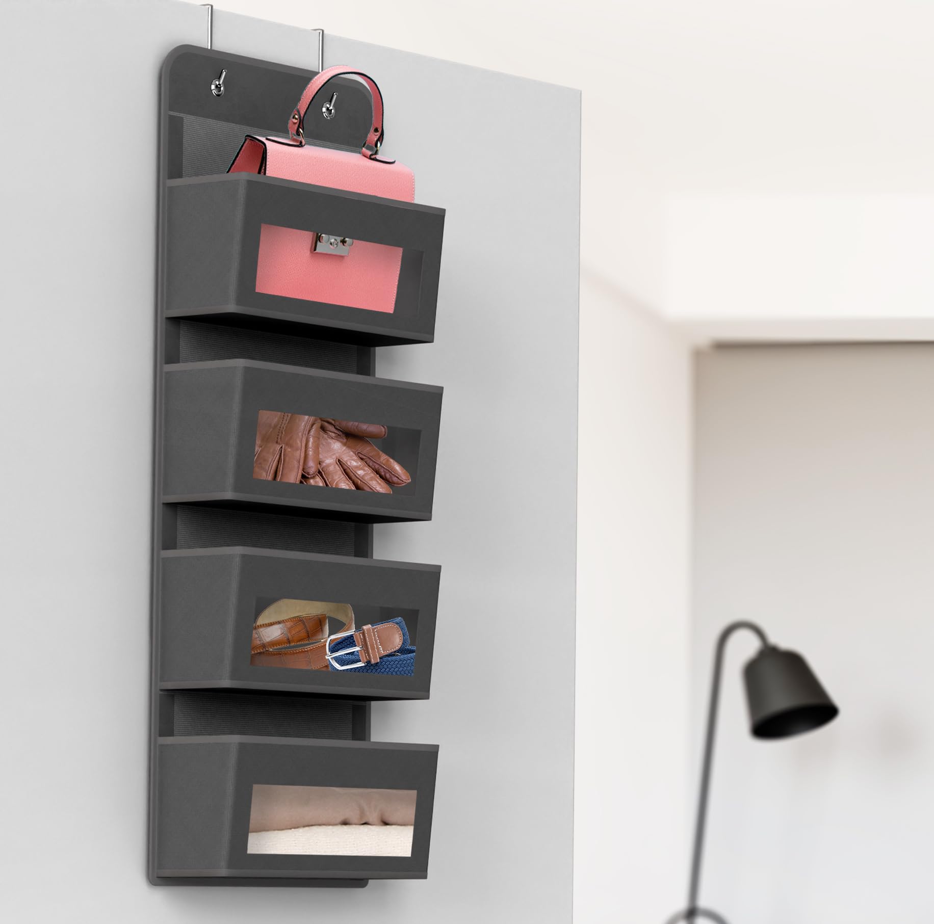 Simple Houseware 6 Clear Window Pocket Over Closet Door Storage Hanging Organizer for Bedroom, Bathroom, Pantry, Beige