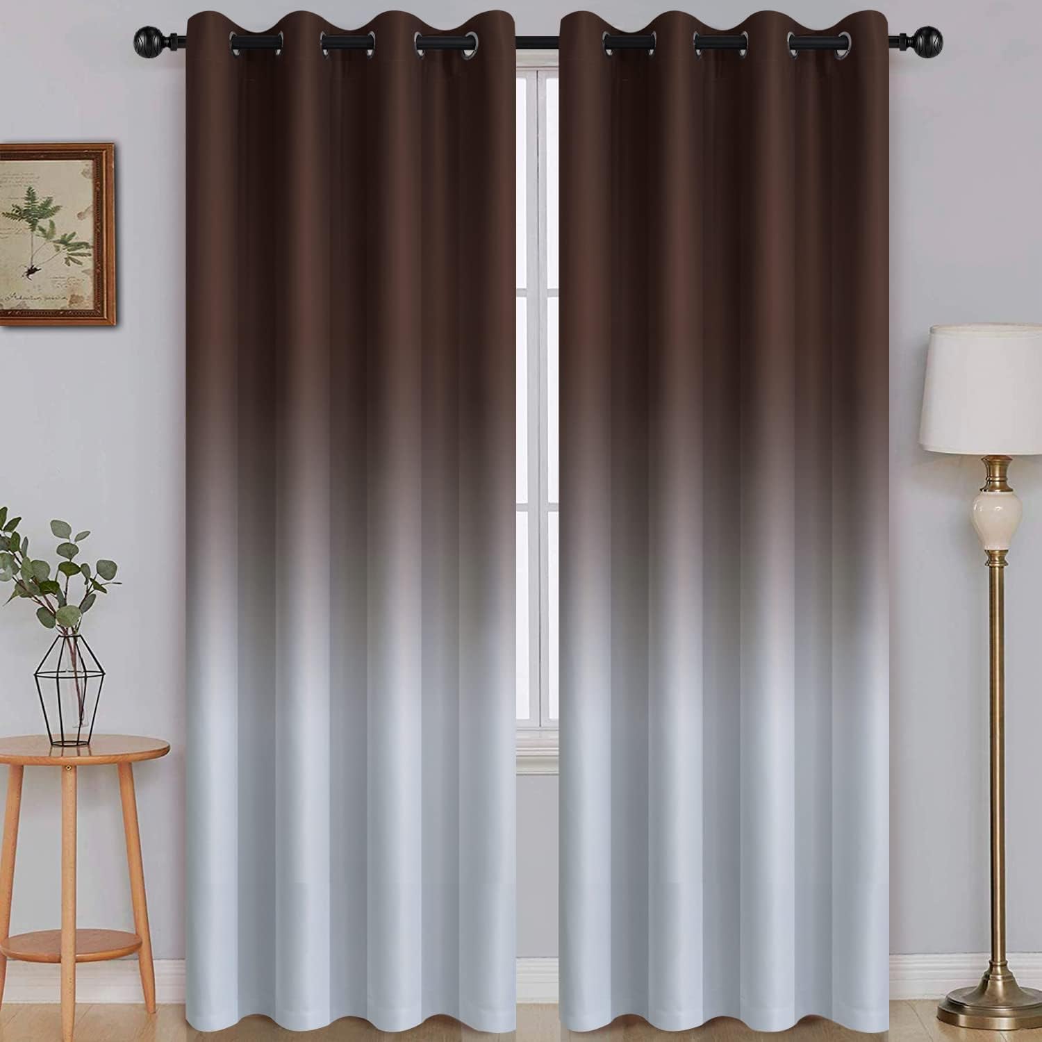 SimpleHome Ombre Room Darkening Curtains for Bedroom, Gradient Black to Grey White Light Blocking Thermal Insulated Grommet Window Curtain/Drapes for Living Room,2 Panels, 52x84 inches Length