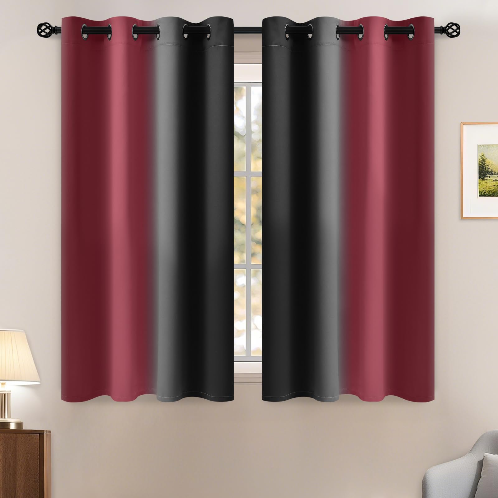 Yakamok Blue and Greyish White Ombre Curtains, Room Darkening Gradient Color Curtains for Bedroom, Light Blocking Thermal Insulated Window Drapes for Living Room(2 Panels, 52x84 Inch)