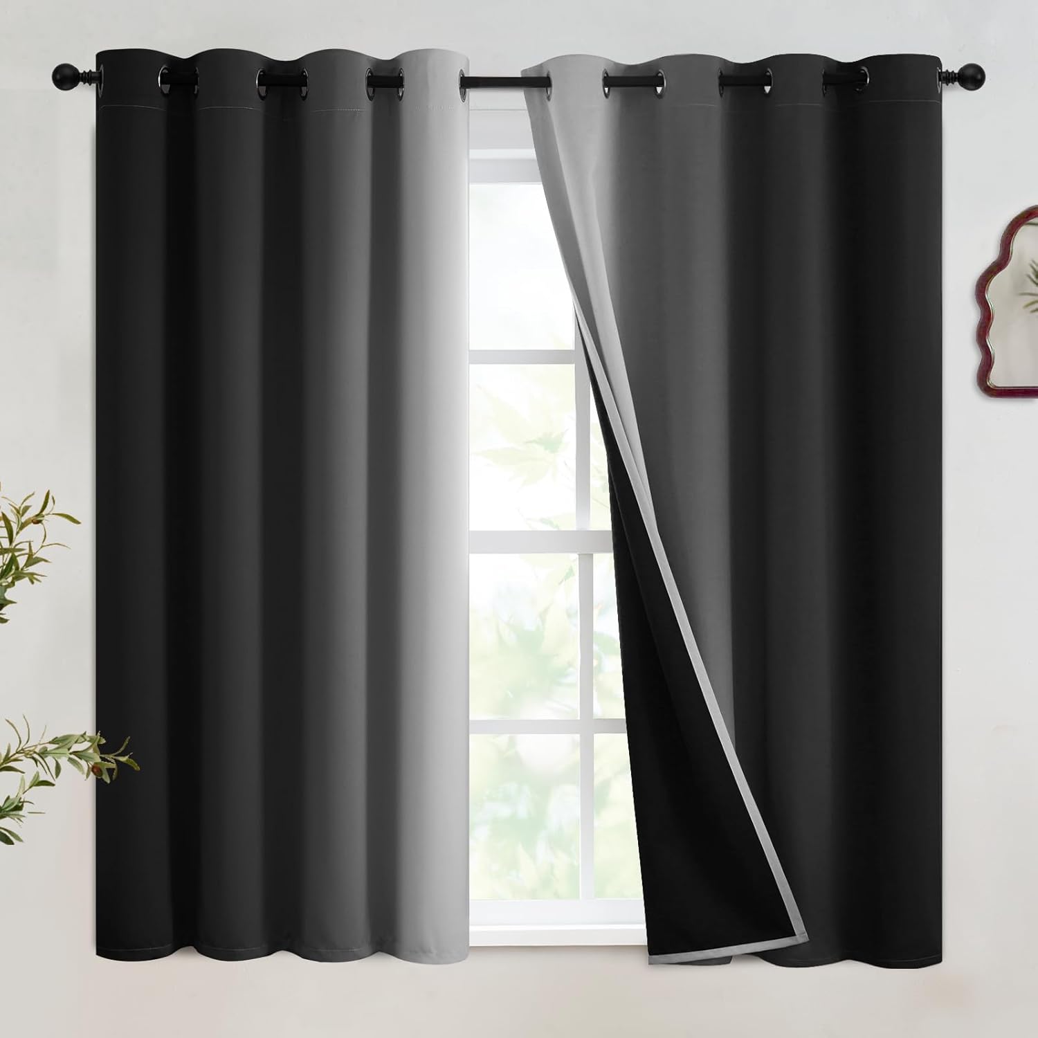 SimpleHome Ombre Room Darkening Curtains for Bedroom, Gradient Black to Grey White Light Blocking Thermal Insulated Grommet Window Curtain/Drapes for Living Room,2 Panels, 52x84 inches Length