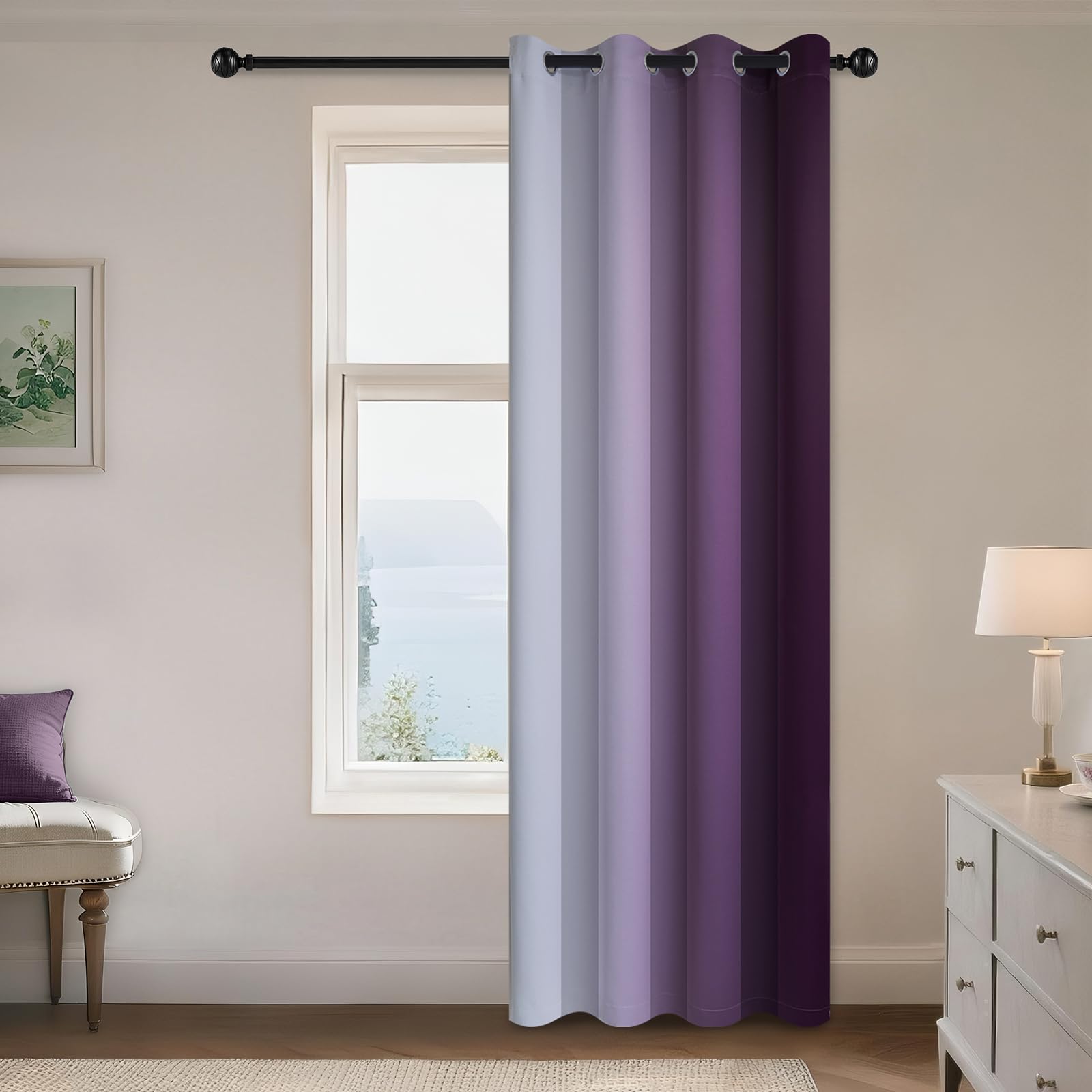 Yakamok Blue and Greyish White Ombre Curtains, Room Darkening Gradient Color Curtains for Bedroom, Light Blocking Thermal Insulated Window Drapes for Living Room(2 Panels, 52x84 Inch)
