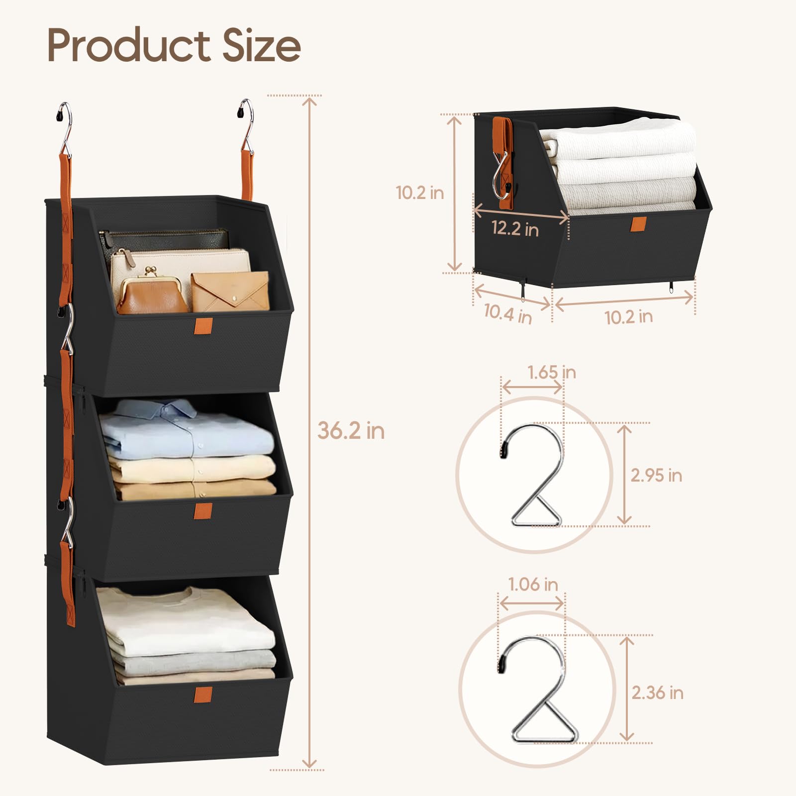 Homsorout Hanging Closet Organizer 4 Tier - Clothes Hanging Shelves, Space-Saving Closet System, Fabric Storage Bins Bedroom Organization, Collapsible Baskets for Home, Dorm, Rv, Beige