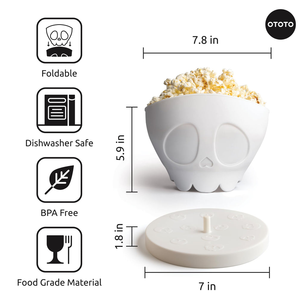 OTOTO New Scary Poppings Microwave Popcorn Popper - Gothic Popcorn Microwave Popper, Silicone Microwave Popcorn, Collapsible Bowl Popcorn Bowls, Halloween Goth Accessories Goth Gifts (White)