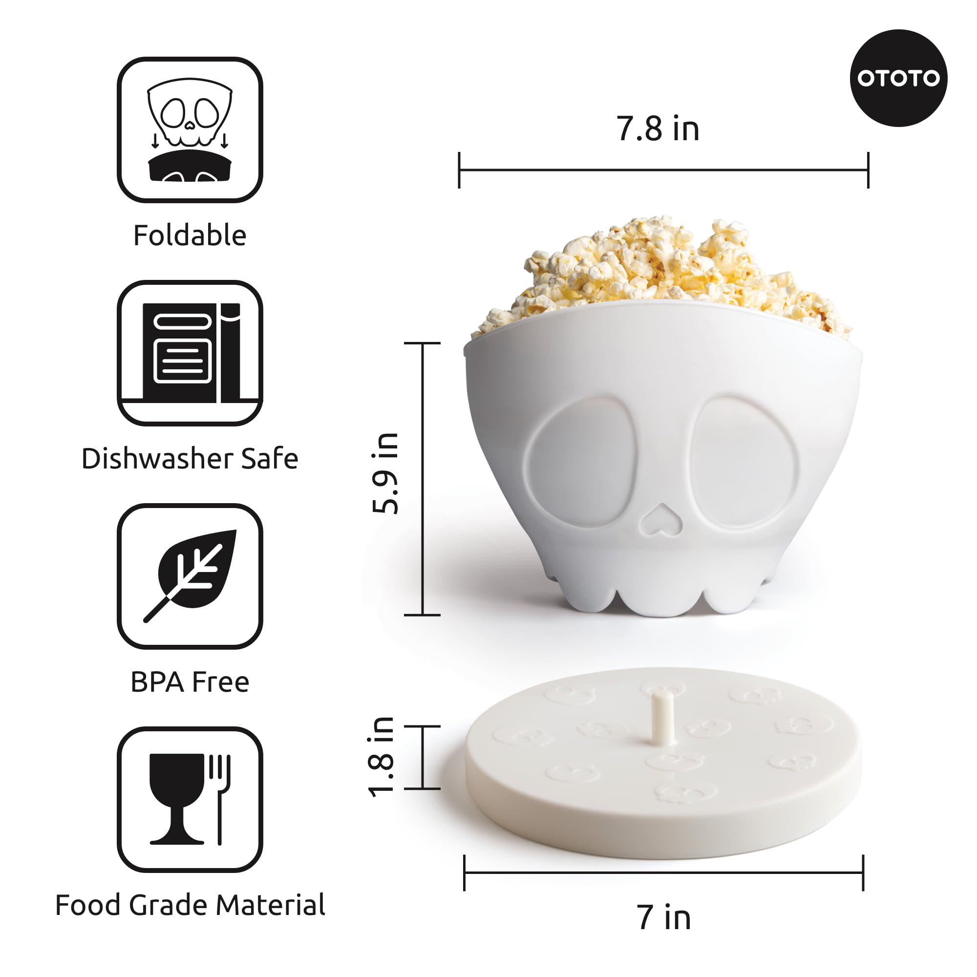 OTOTO New Scary Poppings Microwave Popcorn Popper - Gothic Popcorn Microwave Popper, Silicone Microwave Popcorn, Collapsible Bowl Popcorn Bowls, Halloween Goth Accessories Goth Gifts (White)