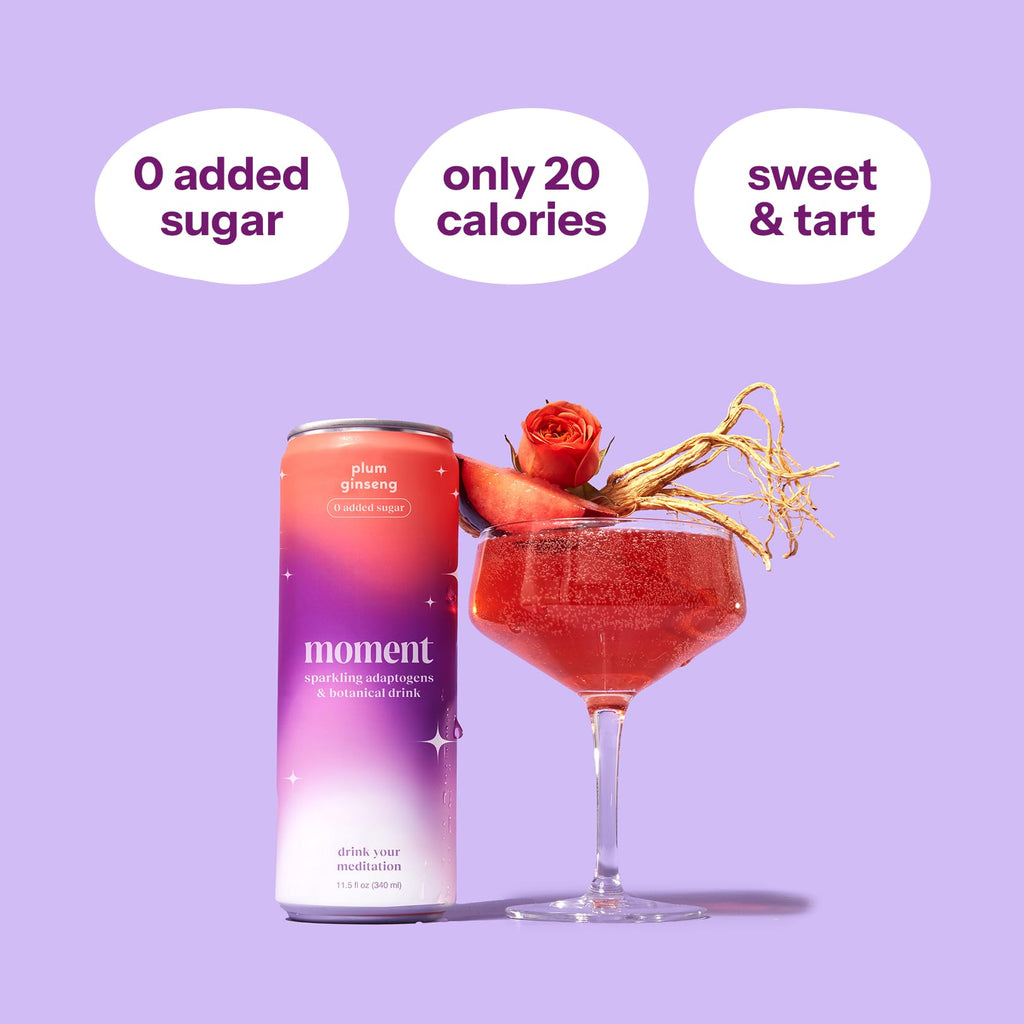 Moment Mocktails Non-Alcoholic Drinks (Shark Tank) - Calm, Clarity & Relaxation with L-Theanine & Ashwagandha - Sparkling Adaptogen Drink - 0 Sugar 0 Caffeine - 12 Pack 11.5 fl oz - Classics