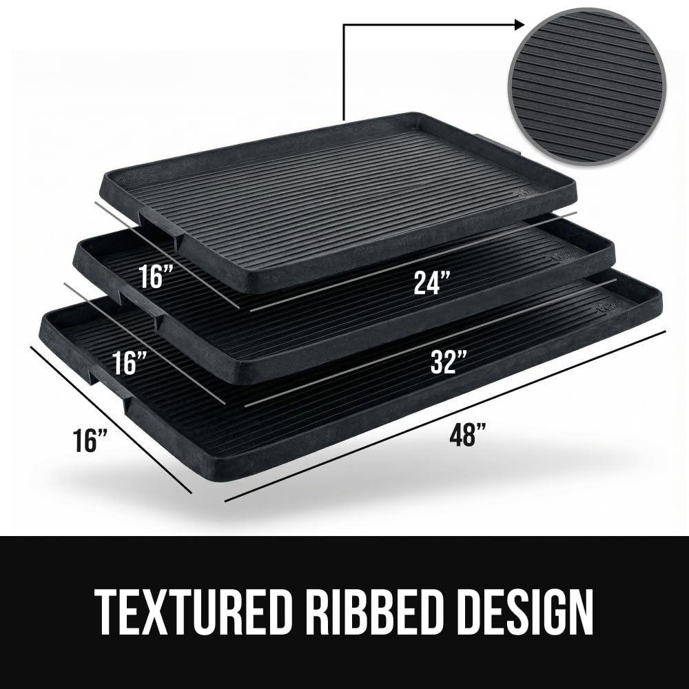 GORILLA GRIP Natural Rubber Indoor Outdoor Boot Tray for Shoes, 32x16, Waterproof Winter Mat with Raised Edges, Handles, Tear Resistant Heavy Duty Home Garage Floor Mats, Easy Clean Shoe Trays, Black