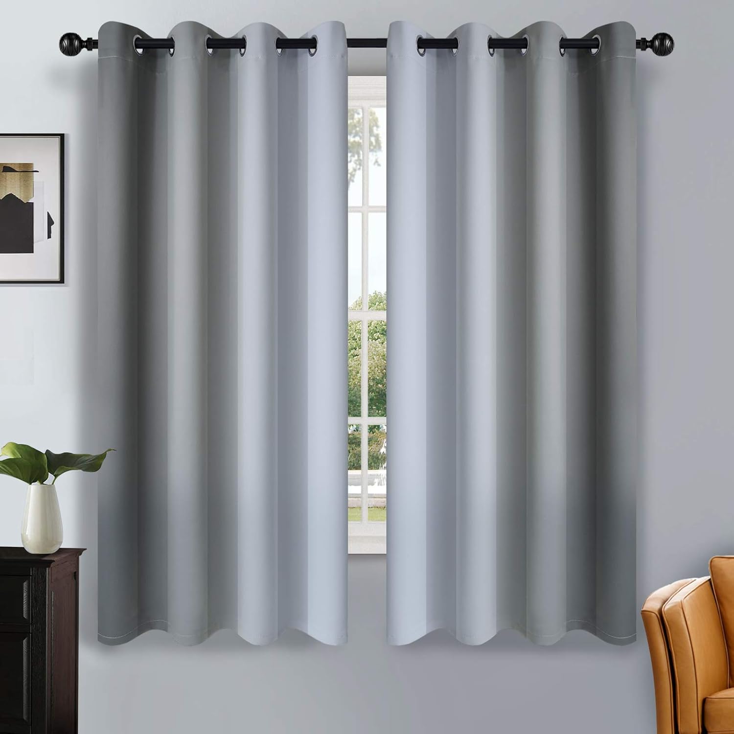 SimpleHome Ombre Room Darkening Curtains for Bedroom, Gradient Black to Grey White Light Blocking Thermal Insulated Grommet Window Curtain/Drapes for Living Room,2 Panels, 52x84 inches Length