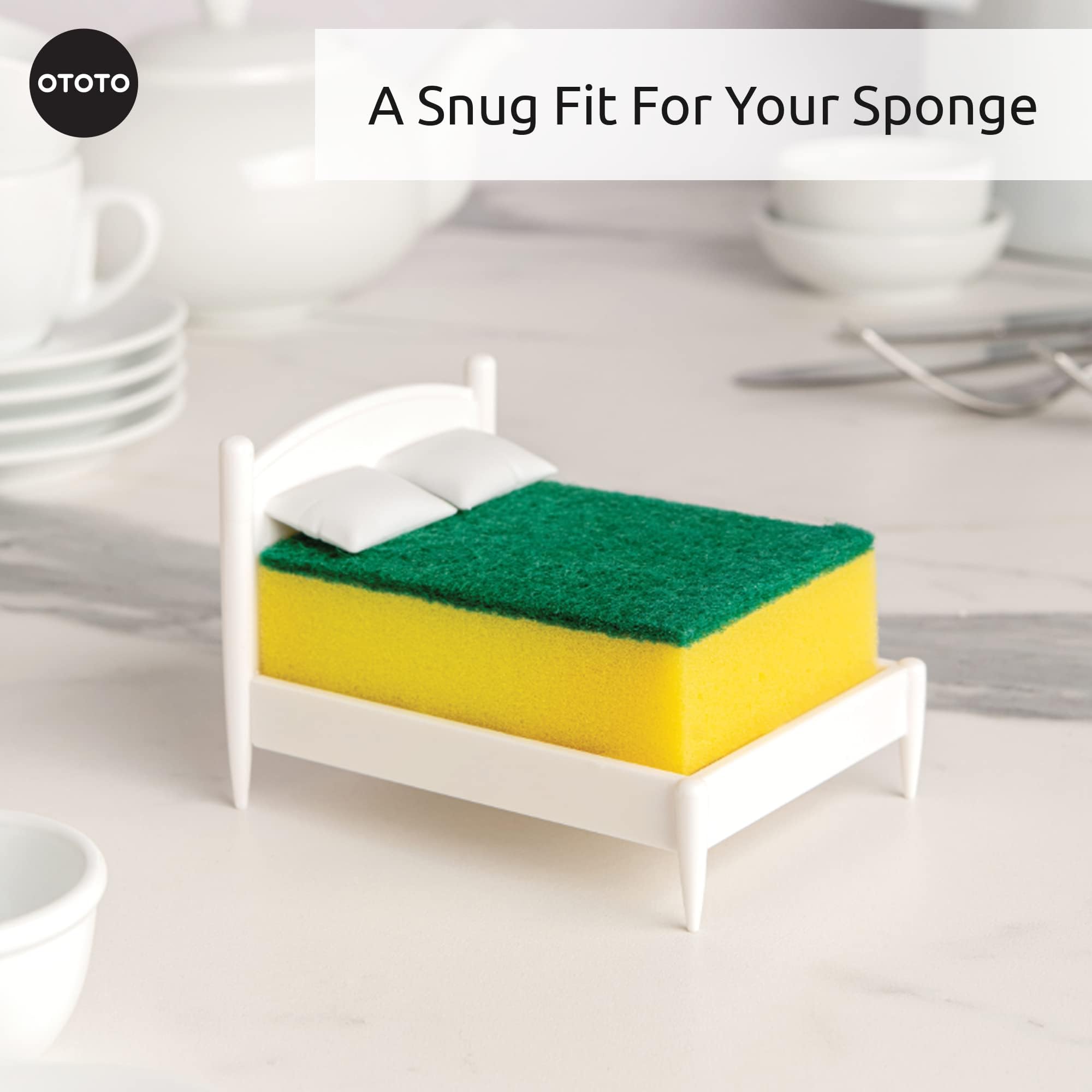 OTOTO Scrubby Cute Cat Sponge Holder for Kitchen Sink - Dishwasher Safe Dish Organizer- Compact, Cute Kitchen Accessories, Dish Sponge, White Elephant Gifts