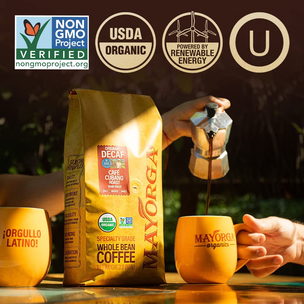Mayorga Organic Coffee 2lb Cafe Cubano Roast - Dark Roast Whole Bean Specialty Grade Coffee, 100% Arabica, Slow Roasted, Bold and Smooth Flavor with Low Acidity - USDA Organic, Non-GMO, Kosher