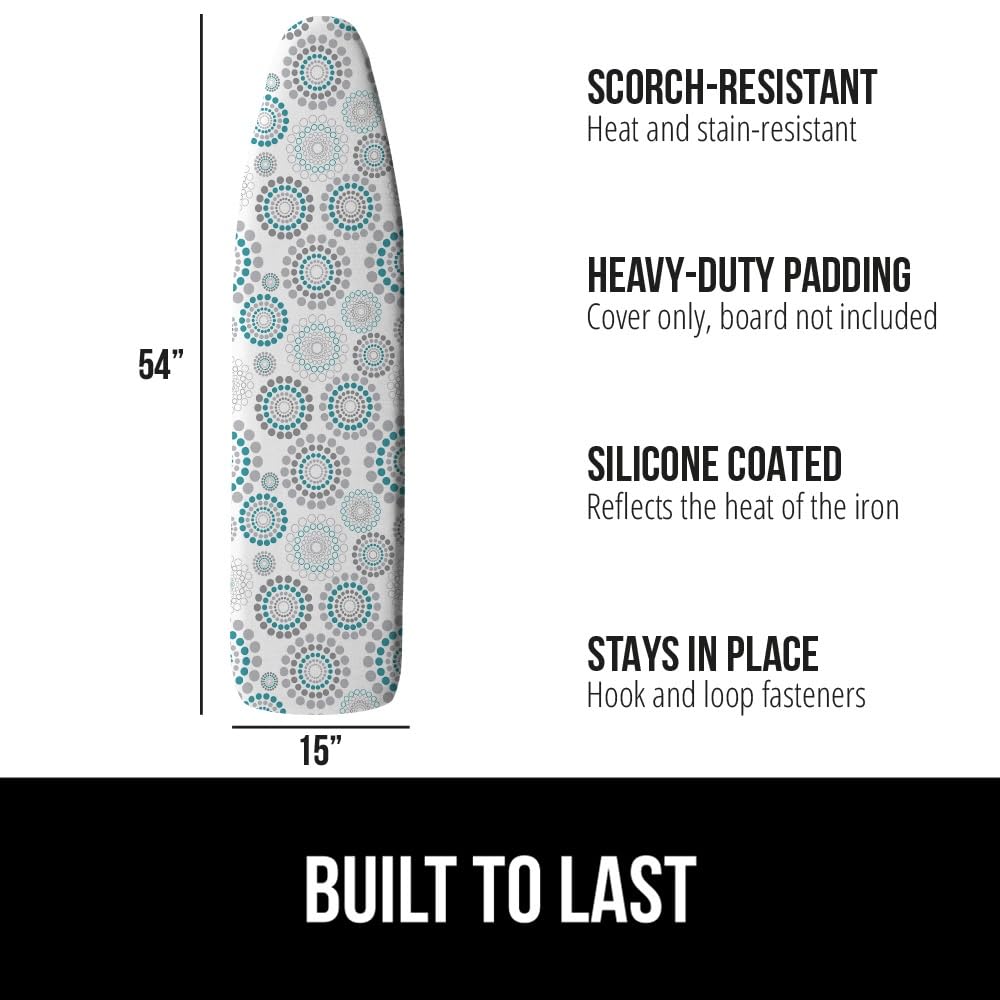 GORILLA GRIP The Original Ironing Board Cover and Pad, Silicone Coating, Thick Scorch Resistant Padding, Heavy Duty Iron Covers Standard Boards, Hook and Loop Fastener Strap, Silver, 15x54
