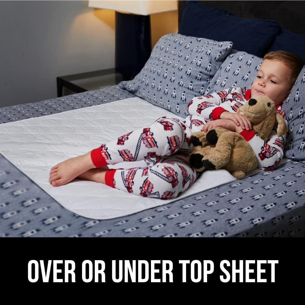GORILLA GRIP Washable Underpads, Waterproof Reusable Heavy Absorbency Incontinence Bed Pads, Leak Proof Toddler Mattress Pad, 52x34 Slip Resistant Protector for Bedwetting, Adults and Kids, White